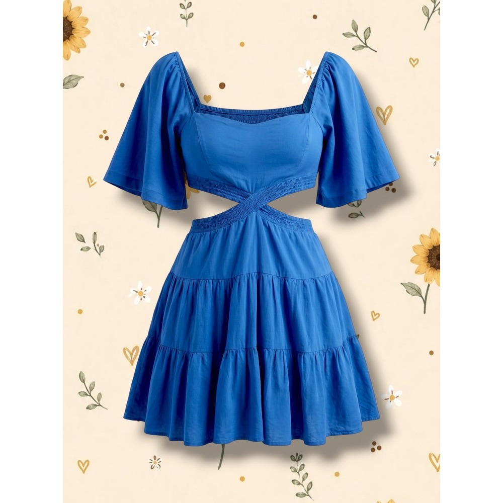 Free People Ultraviolet Blue Cutout Tiered Cotton Mini Dress Small